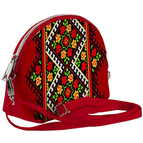 Маленькая женская сумочка Coquette Украинский цветочный орнамент на красном фоне