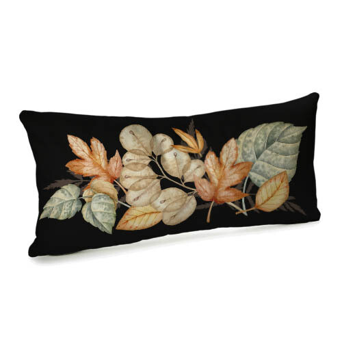 Подушка для дивана (бархат) 50х24 см Осенние листочки на черном фоне