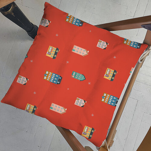 Подушка на стул с завязками Домики