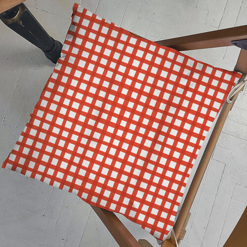 Подушка на стул с завязками Бело-красная клетка