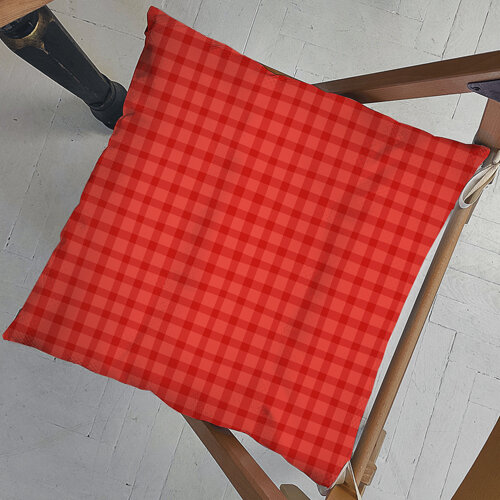 Подушка на стул с завязками Красная клетка