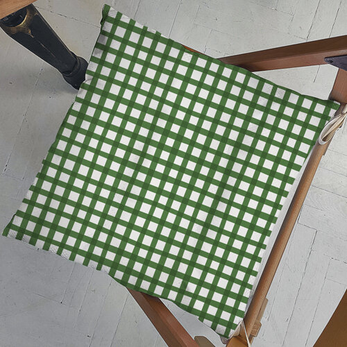 Подушка на стул с завязками Бело-зеленая клетка