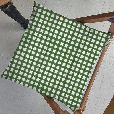 Подушка на стілець із зав'язками Біло-зелена клітинка
