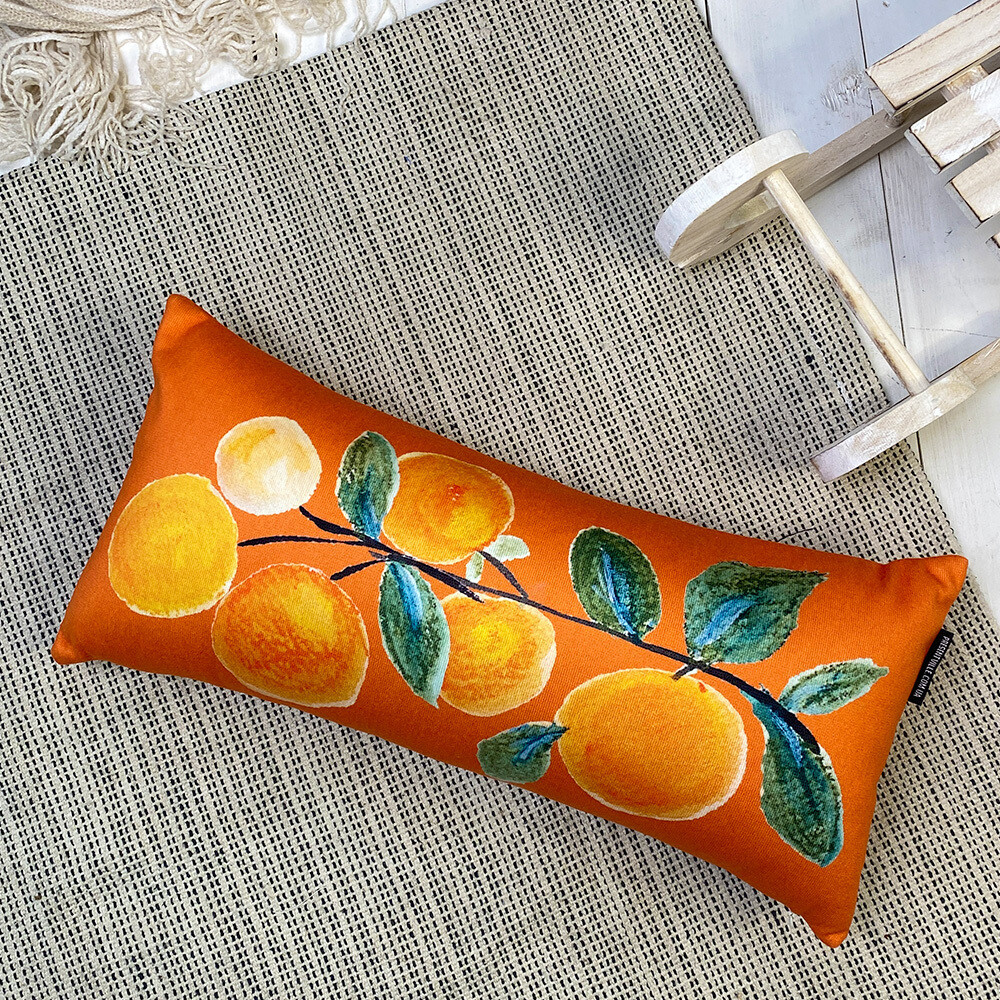 Подушка для дивана (бархат) 50х24 см Ветка апельсинов
