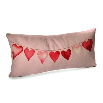Подушка для дивана (бархат) 50х24 см Сердца на розовом фоне