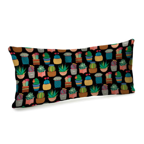 Подушка для дивана (бархат) 50х24 см Кактусы на черном фоне