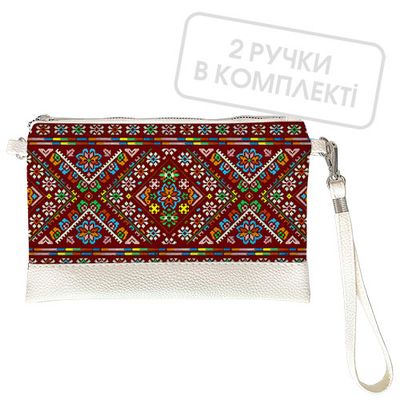 Клатч через плече Вишивка квіти, біла екошкіра