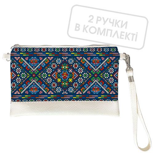 Клатч через плече Вишивка квіти на синьому фоні