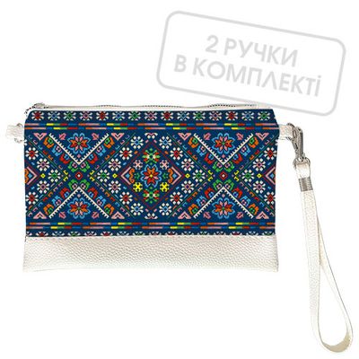 Клатч через плече Вишивка квіти на синьому фоні