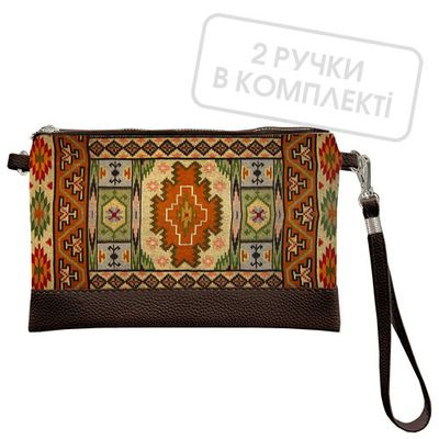 Клатч через плече Вишивка орнамент, коричнева екошкіра