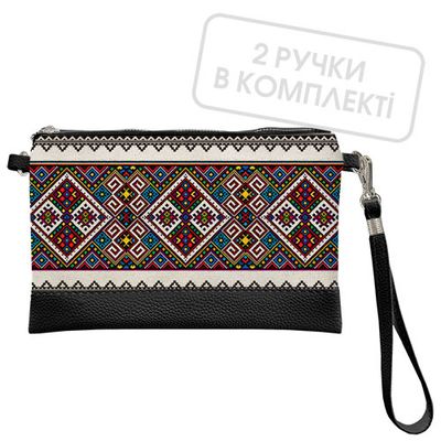 Клатч через плече Вишивка ромби, чорна екошкіра