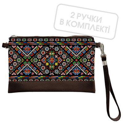Клатч через плече Вишивка квіти, коричнева екошкіра