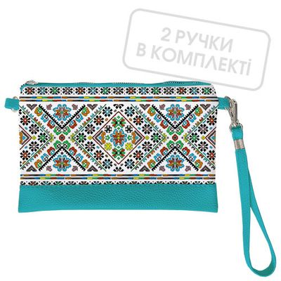 Клатч через плече Вишивка квіти, блакитна екошкіра