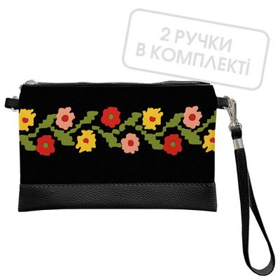 Клатч через плече Рядок квітів на чорному тлі