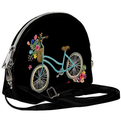 Маленька жіноча сумочка Coquette Велосипед з квітами на чорному фоні