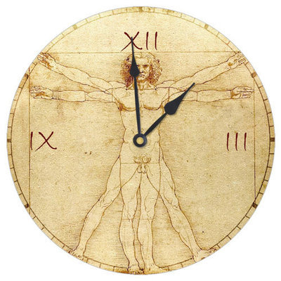 Годинник настінний круглий, 36 см Вітрувіанська людина. Леонардо да Вінчі
