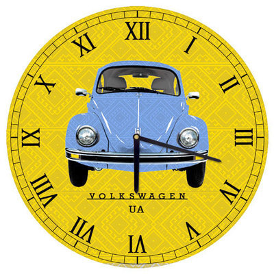 Годинник настінний круглий, 36 см Автомобіль Жук блакитний