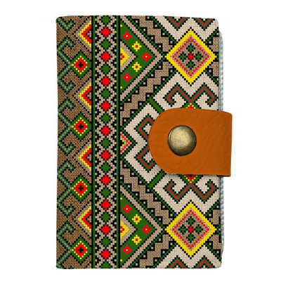 Кредитниця на кнопці Український коричнево-зелений орнамент