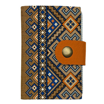 Кредитниця на кнопці Український синьо-коричневий орнамент