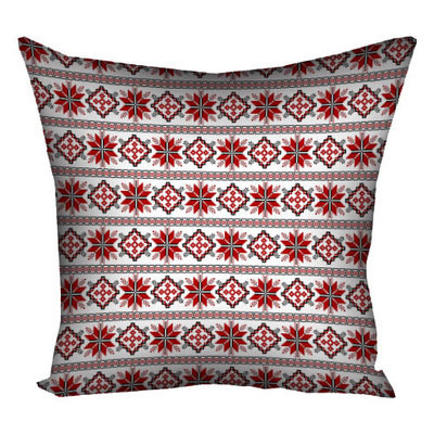 Подушка з принтом 50х50 см Український орнамент червоний