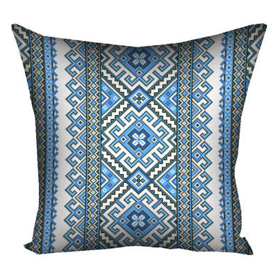 Подушка з принтом 30х30 см Український орнамент, блакитний