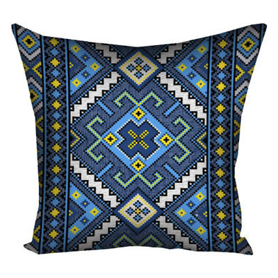 Подушка с принтом 30х30 см Український орнамент на синьому фоні