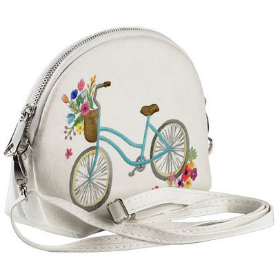 Маленькая женская сумочка Coquette Велосипед с цветами на белом фоне