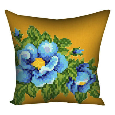 Наволочка для подушки 50x50 см Блакитні квіти на жовтому фоні