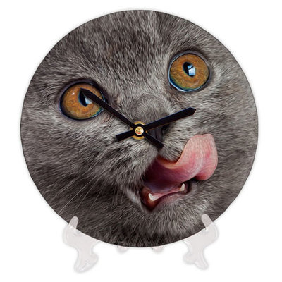 Годинник настінний круглий, 18 см Кіт сірий