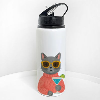Пляшка для води з трубочкою Кіт на чилі