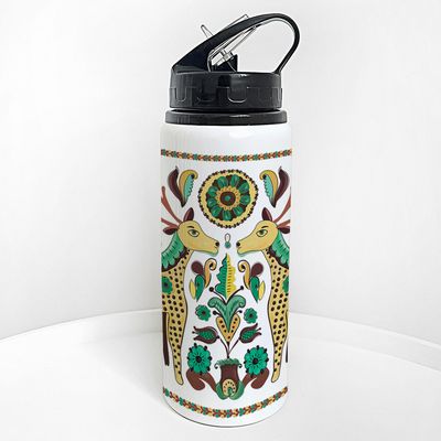 Пляшка для води з трубочкою Олені (Косівський мотив)