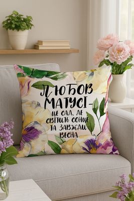 Подушка з принтом 40х40 см Любов матусі - це сад, де світить сонце та завжди весна