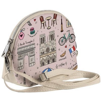 Маленькая женская сумочка Coquette Достопримечательности Парижа на розовом фоне
