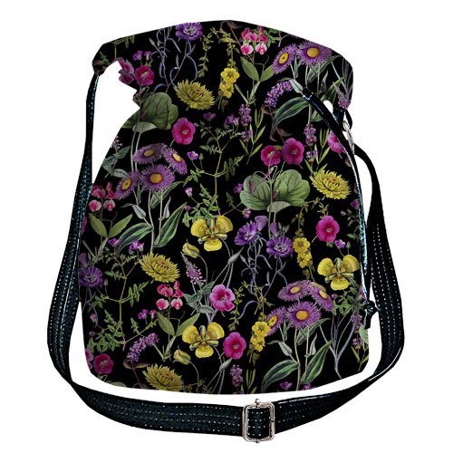 Женская сумка мешок Torba Полевые цветы на черном фоне