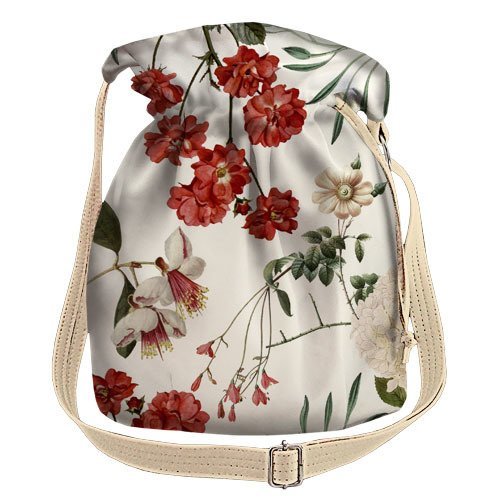 Женская сумка мешок Torba Красные и белые цветы на белом фоне