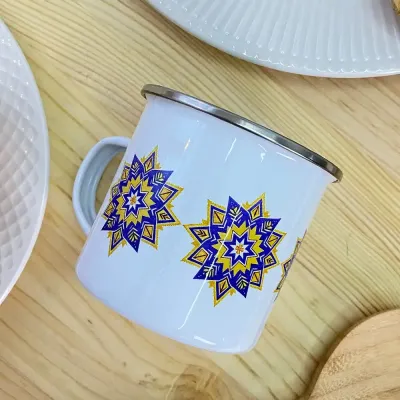 Чашка металева Camper Різдвяні зірки синьо-жовті