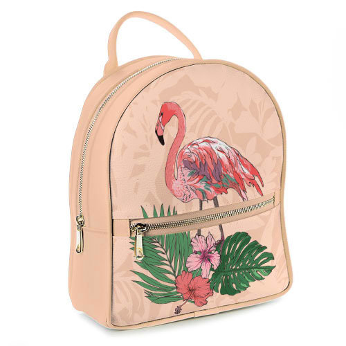Городской женский рюкзак Фламинго и листья, пудровый