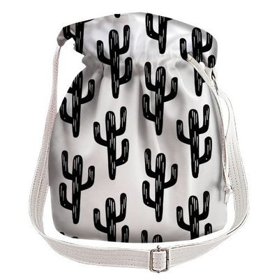 Жіноча сумка-мішок Torba Чорні кактуси на білому фоні