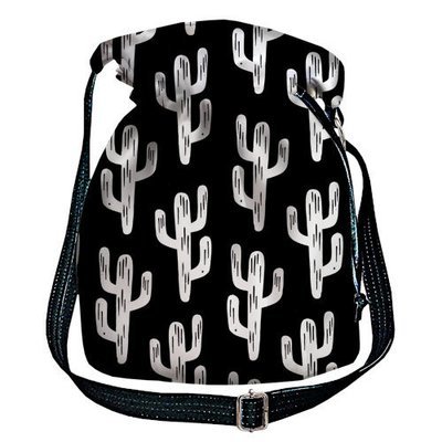 Жіноча сумка-мішок Torba Білі кактуси на чорному фоні