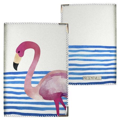 Обложка на паспорт Фламинго на море, белый
