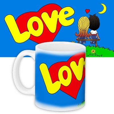 Чашка з принтом Love is... синя