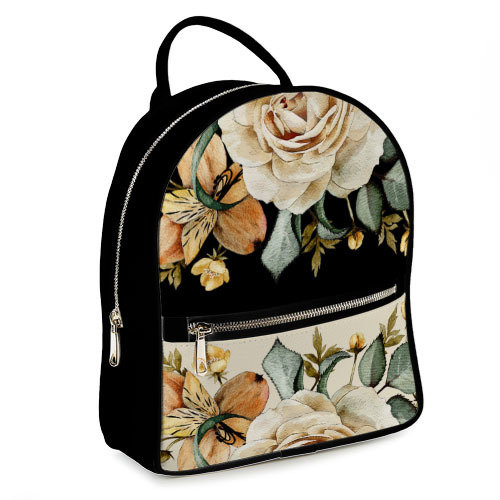 Городской женский рюкзак Кремовые розы на черном фоне