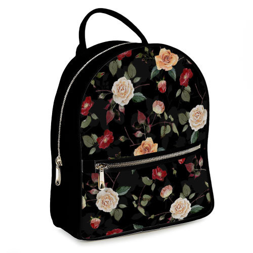 Городской женский рюкзак Розочки на черном фоне