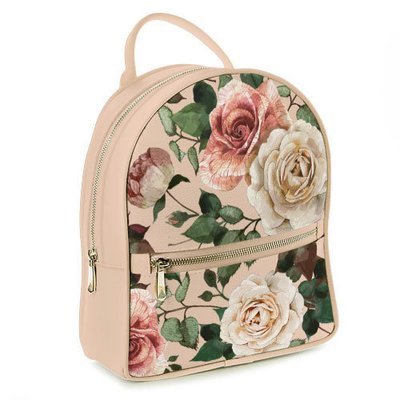 Міський жіночий рюкзак Кремові троянди на пудровому фоні