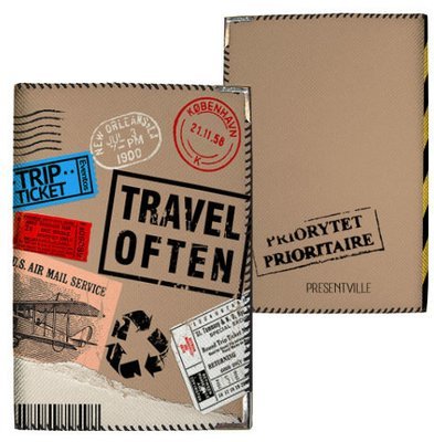 Обкладинка на паспорт Travel often коричнева