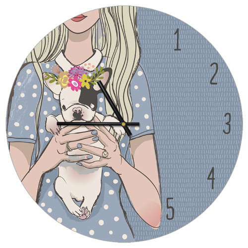 Часы настенные круглые, 36 см Девочка с щенком
