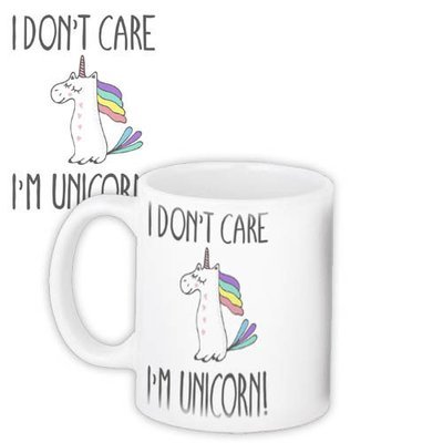 Чашка з принтом I don't care, I'm unicorn