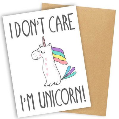 Открытка с конвертом I don't care, i'm unicorn
