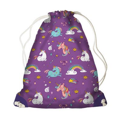 Рюкзак-мішок MINI Єдиноріжки та веселки на фіолетовому фоні