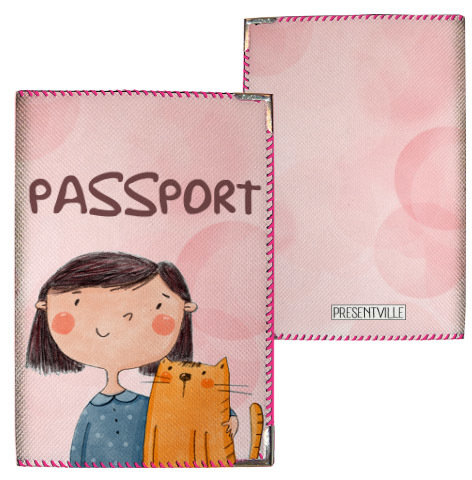 Обложка на паспорт Девочка с котом